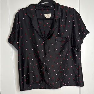 Kate Spade Short Sleeve Black Pajama Shirt with Red‎ and Pink Heart Pattern
